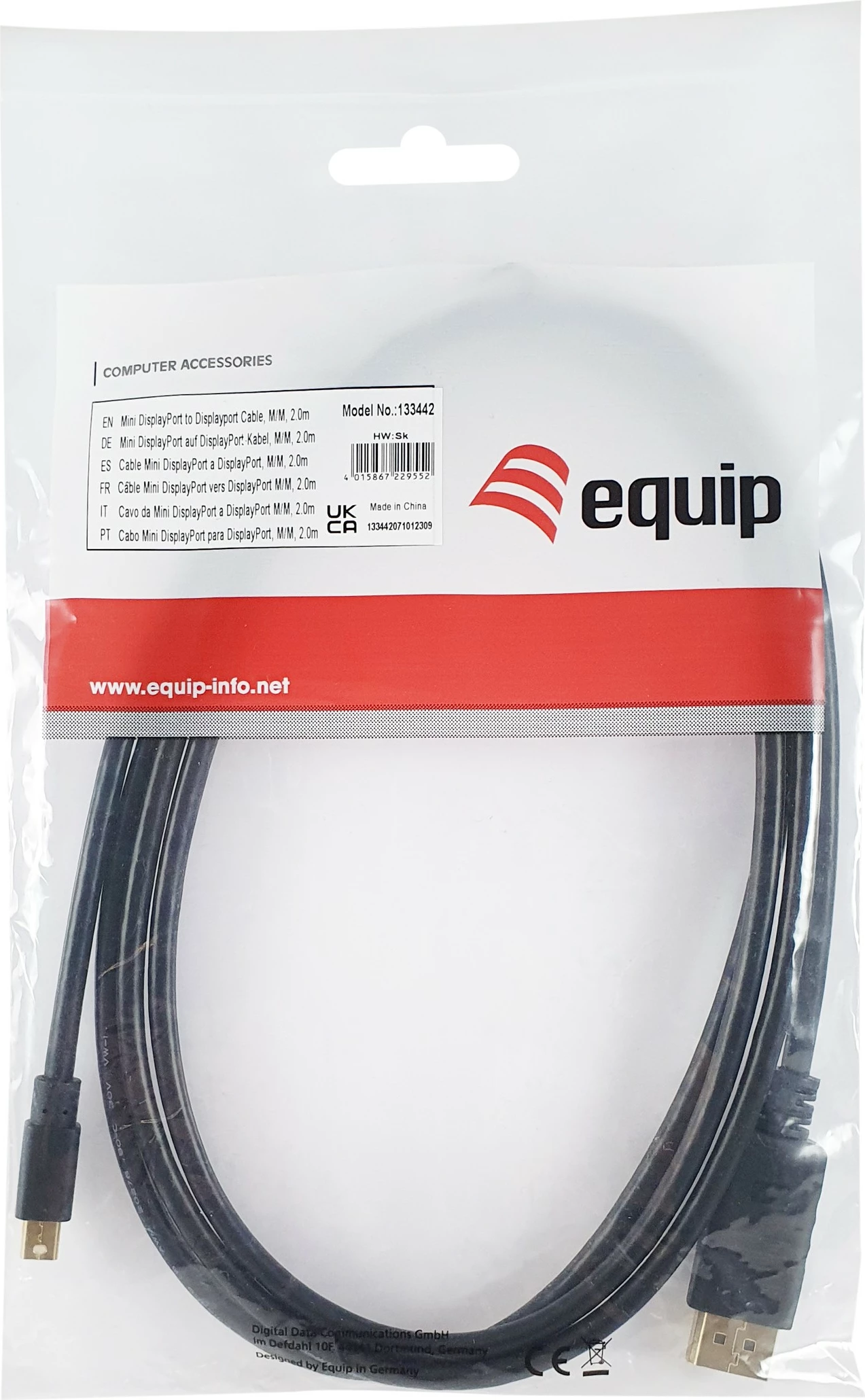 Kabëll Mini DisplayPort në DisplayPort Equip 2m, mashkull-mashkull, 4K UHD