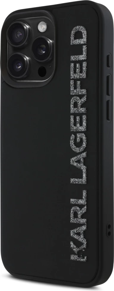 Mbështjellës, Karl Lagerfeld, HC 3D Rubber Elongated Glitter, për iPhone 16 Pro 6.3", hardcase TPU/silikon, zi