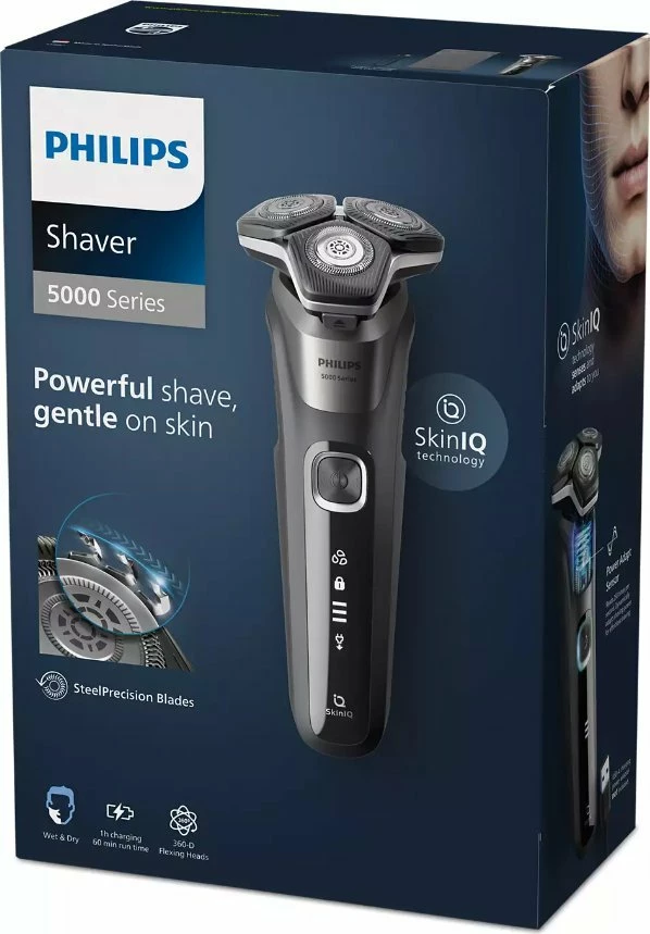 Makinë rroje Philips Series 5000 S5887/10, rrotulluese, wet & dry, Li-Ion, 60 min, gri, me çantë