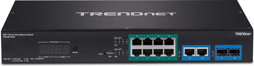 Switch TRENDnet TPE-3012LS, 10x Gigabit PoE+ RJ45 + 2x SFP, 1U Rack, i zi