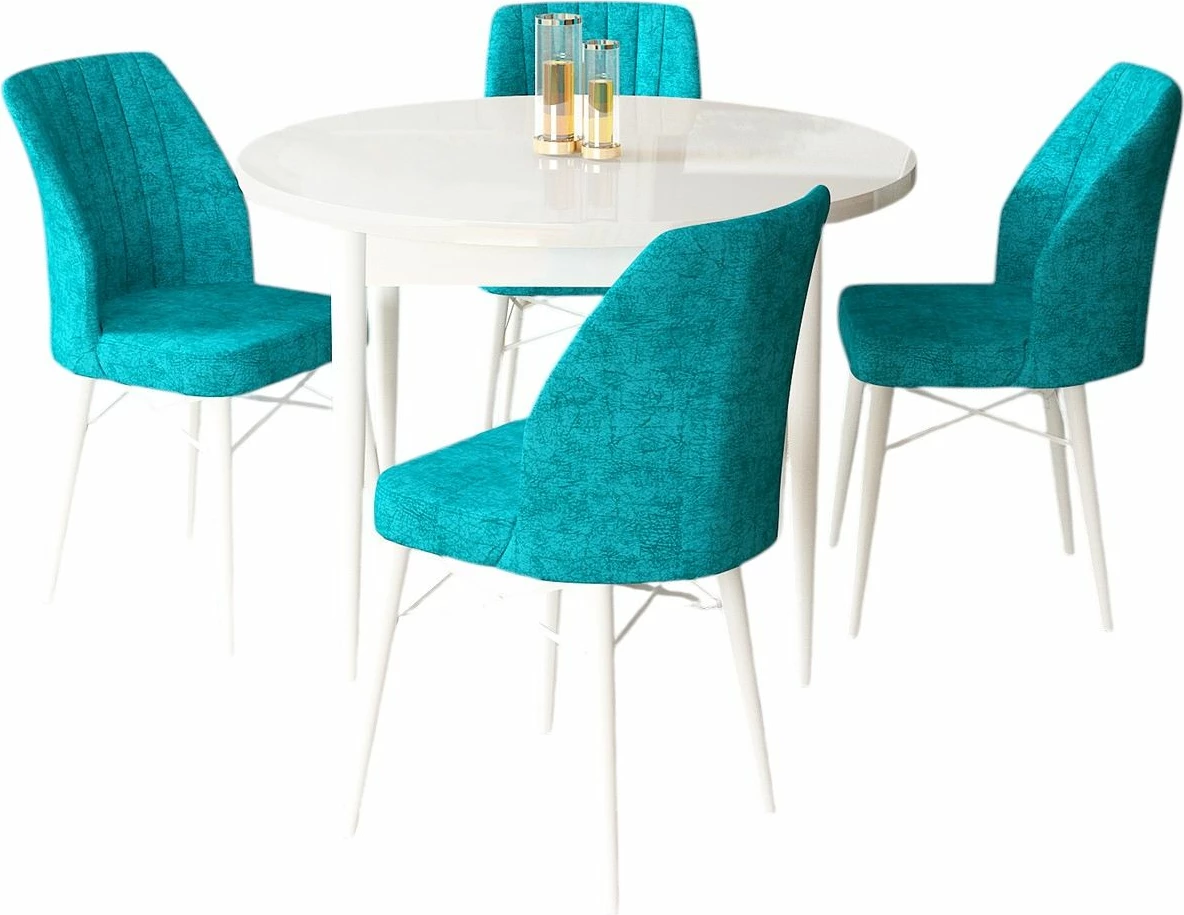 Tavolinë me karrige, 5 copë, Skye Decor, Rox, e bardhë dhe tyrkiz