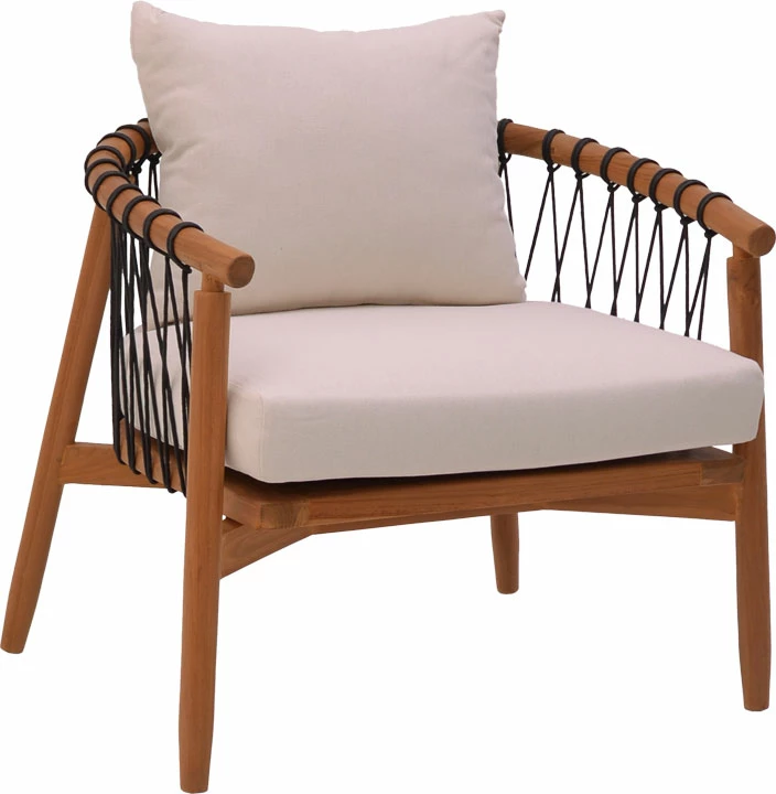 Karrige për kopsht Haibo dru teak natyral-litar i zi-jastëk i bardhë 80x75x72cm