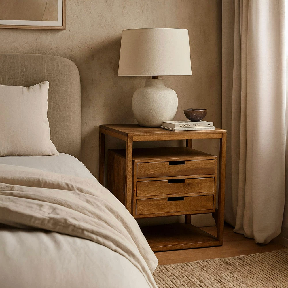 Komodinë ELIS me 3 sirtarë, ngjyrë natyrale, 65x38x65cm