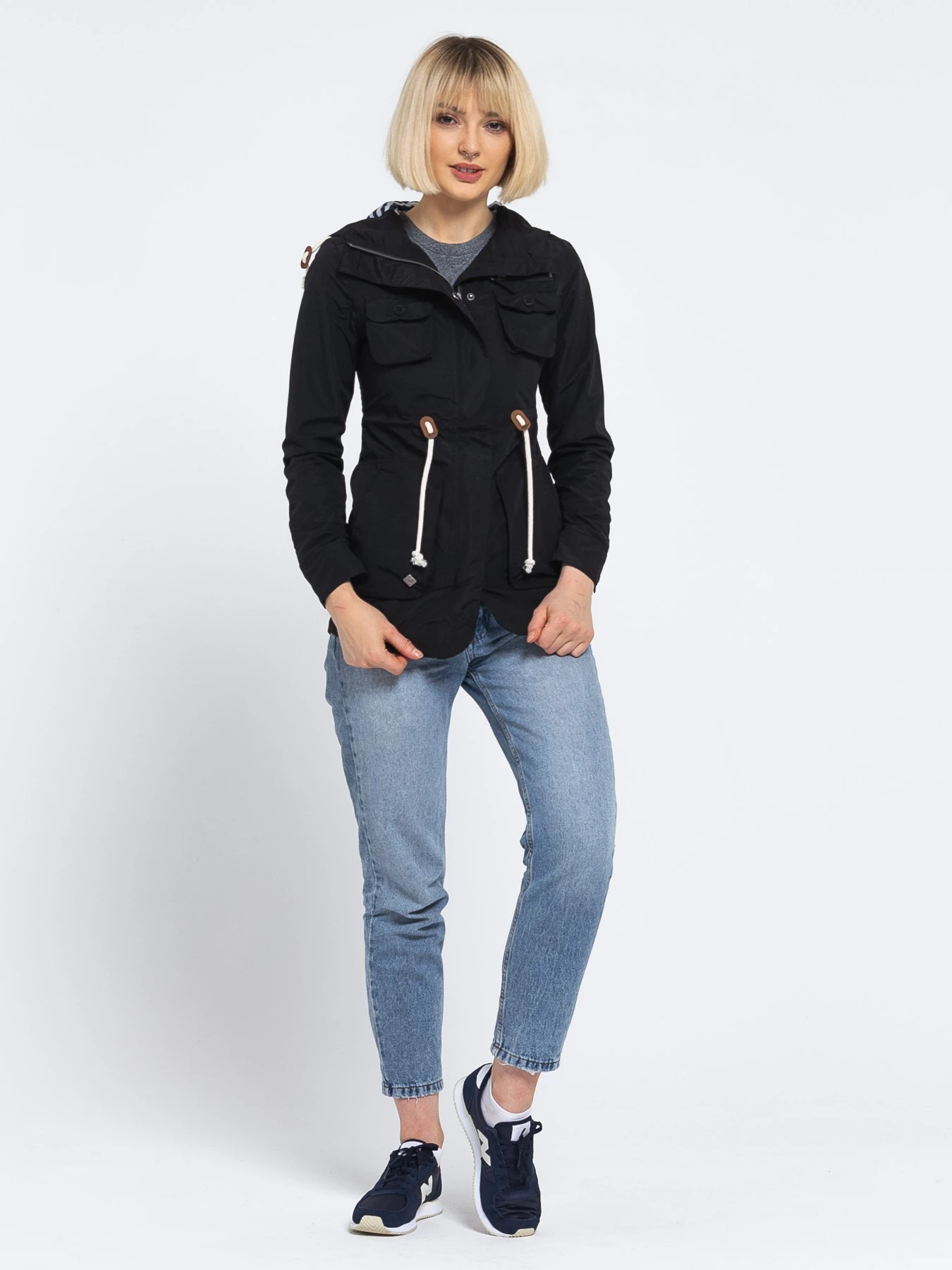 Xhaketë parka shiu Woox Drizzle, madhësia EU 34, 8000 mm waterproof, e zezë