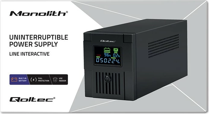 Kasë UPS Qoltec Monolith 1500VA 900W me LCD, USB, e zezë