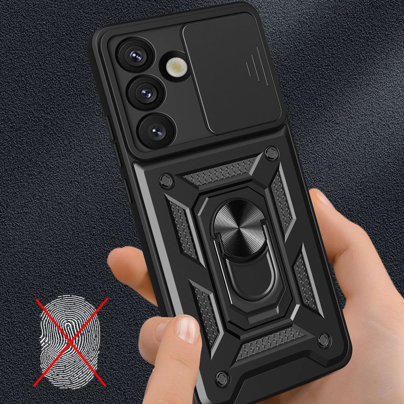 Mbështjellës Hurtel Hybrid Armor Camshield me stand dhe kapak kamere për Nothing Phone (3a) 5G, i zi