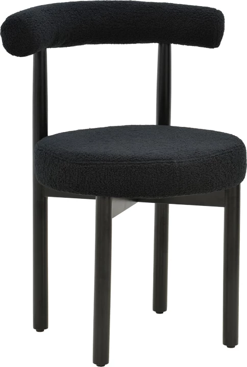 Karrige Fenza, stof teddy i zi, këmbë druri ahu të zeza, 60x54x75cm