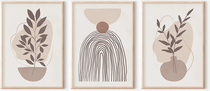 Set pikturash murale në kornizë Frendy, triptik, print digjital, 33x1.5x48cm