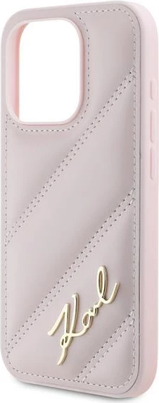 Mbështjellës Karl Lagerfeld Diagonal Quilted Script për iPhone 15 Pro Max, rozë