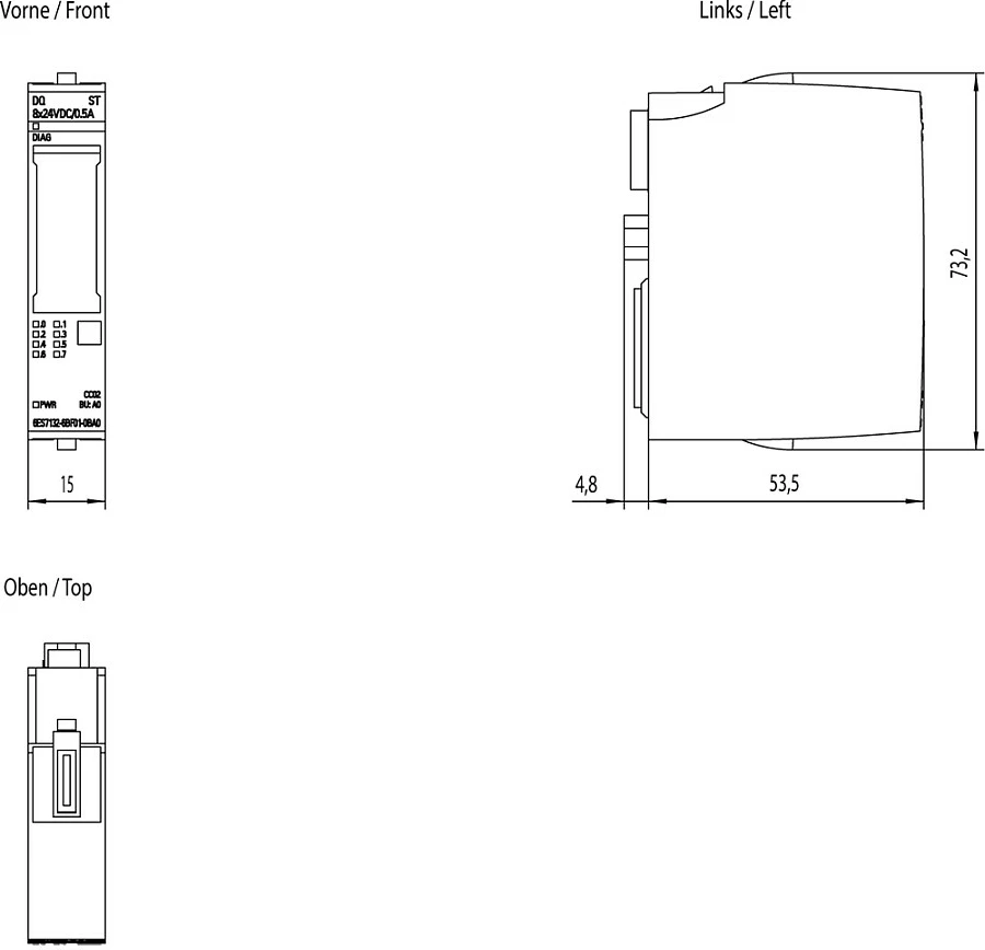 Modul dalje digjitale Siemens SIMATIC ET 200SP 6ES7132-6BF01-0BA0, DQ 8x24VDC 0.5A, IP20, gri