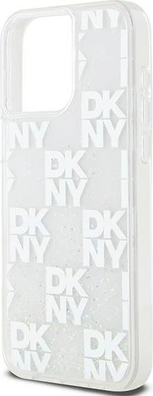 Mbështjellës DKNY Liquid Glitter Multilogo për iPhone 15 Pro Max, Bardhë