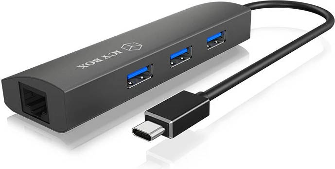USB hub ICY BOX IB-HUB1406-C, 3x USB 3.2 Gen 1 Type-A, 1x RJ-45, Type-C, alumini, antracit