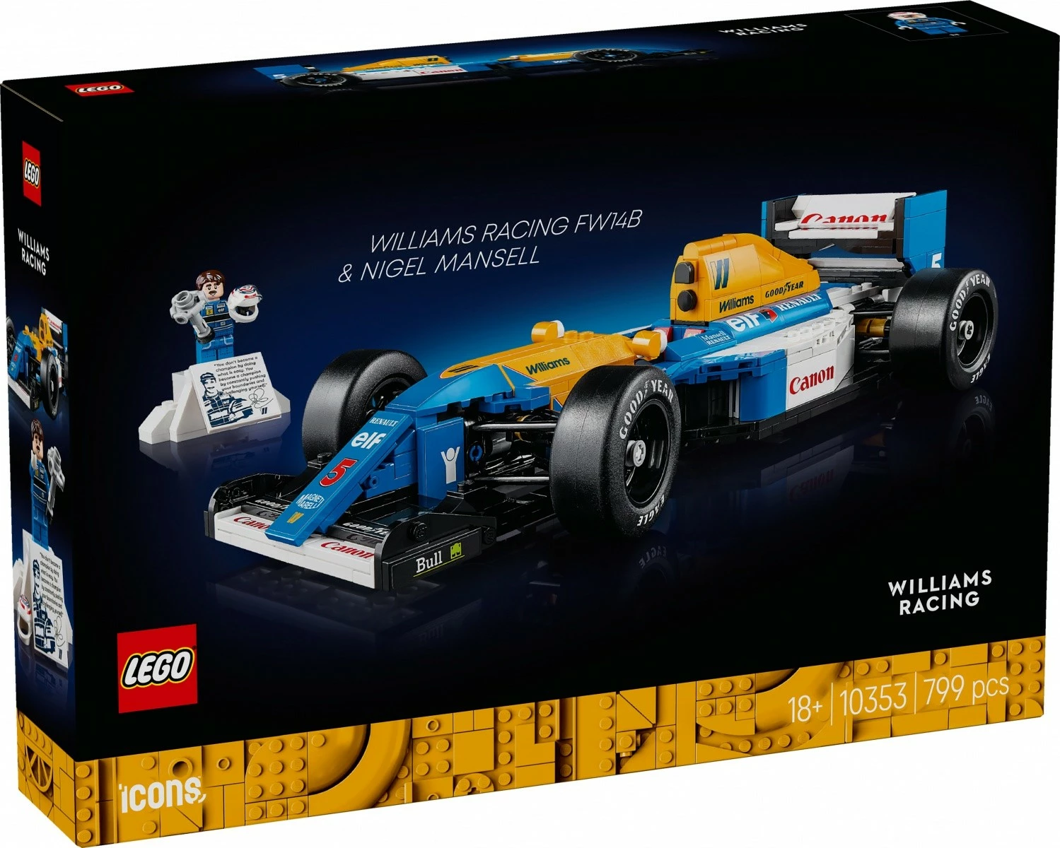 Set ndërtimi LEGO Icons Williams Racing FW14B 10353 me minifigurë Nigel Mansell, 799 pjesë