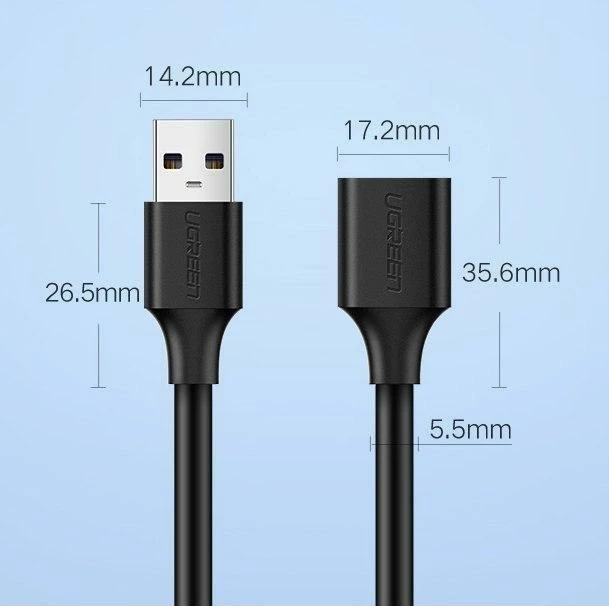 Kabllo zgjatëse USB-A Ugreen US129 USB 3.0 1.5 m Male-Female, e zezë