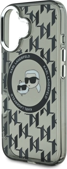 Mbështjellës Karl Lagerfeld IML Monogram Karl & Choupette Head MagSafe për iPhone 16, Zi