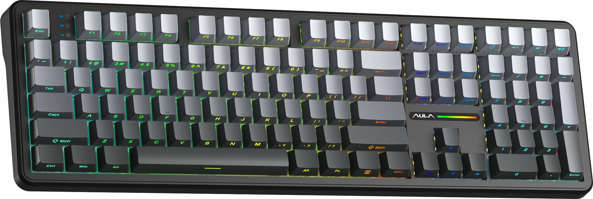 Tastierë mekanike gaming Aula F108 Nimbus Switch V3, 108 taste, RGB, hot-swappable, USB/2.4GHz/Bluetooth, US layout, gri
