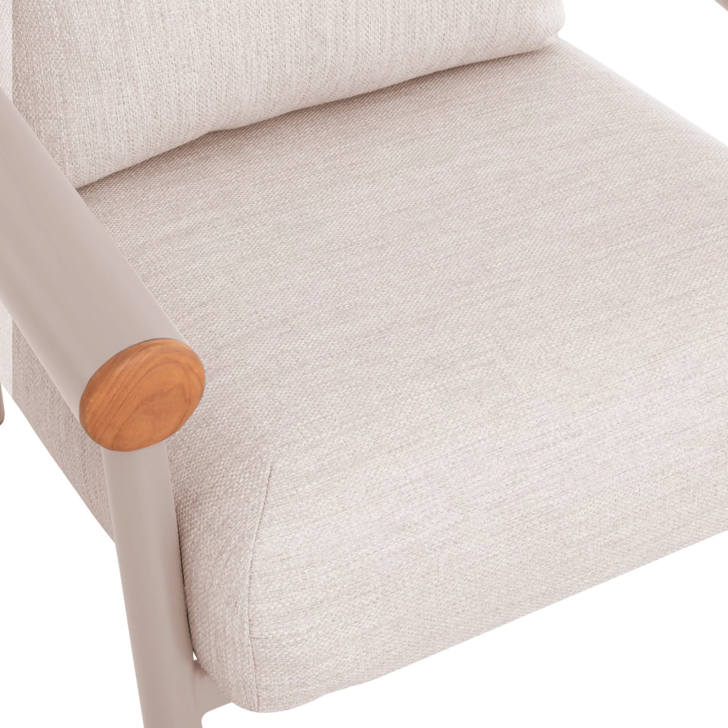 Set lounge për jashtë, 4 pjesë, Eutopia CD6237.02, alumin krem i bardhë, stof OLEFIN bezhë, tavolinë xhami e printuar gri