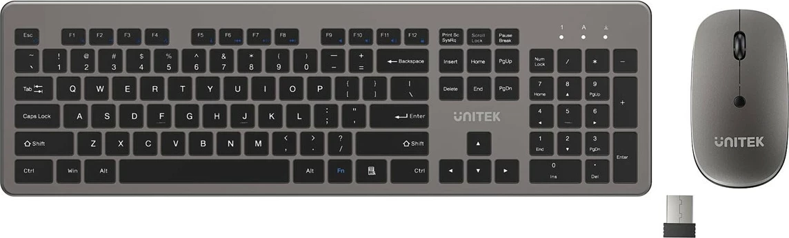 Set tastierë + maus Unitek SlimDuo, wireless 2.4GHz, USB receiver, 1600 DPI, zi-gri