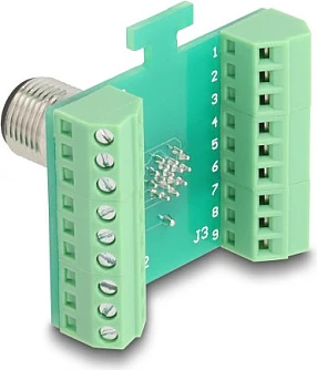 Adapter modul DeLOCK M12 Transfer Module, 17-pin A-coded në bllok terminal, i gjelbër