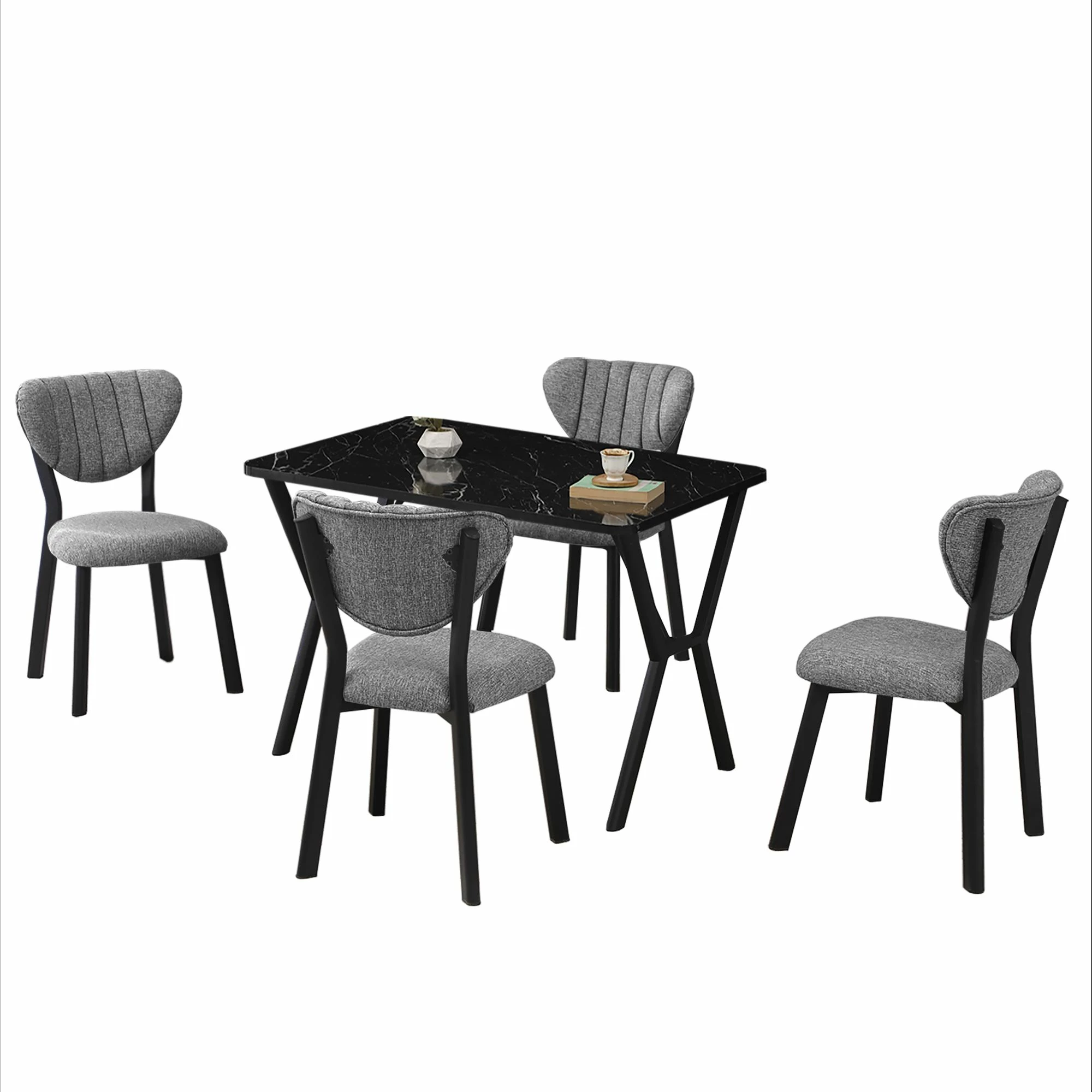 Set tavoline me karrige, zgjatshme, 5 pjesë, Skye Decor, elma-gri, e zezë