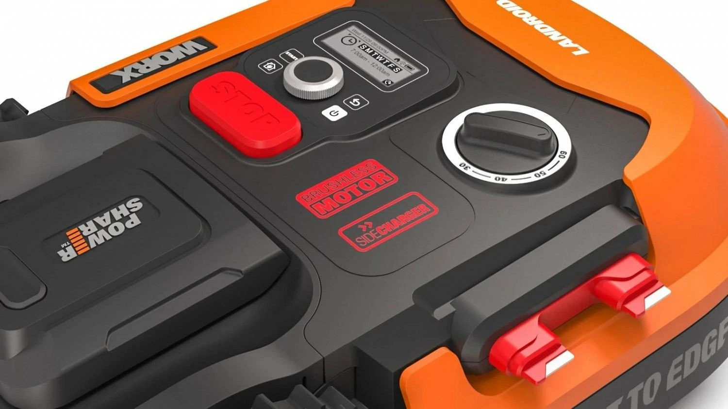 Kositëse bari robotike Worx Landroid M700 Plus WR167E, 700 m², bateri 20V 4Ah, Wi‑Fi/Bluetooth, portokalli/zi