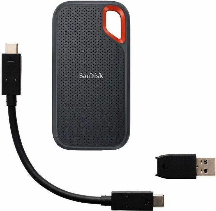 SSD eksterne SanDisk Extreme Portable SDSSDE61-4T00-G25 4TB NVMe USB-C USB 3.2 Gen 2 IP65, e zezë, set me kabllo dhe adapter