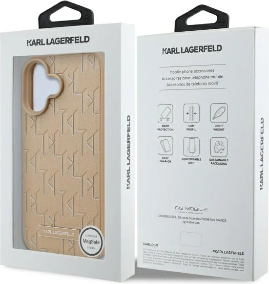 Mbështjellës Karl Lagerfeld Hot Stamp MagSafe për iPhone 16, Bezhe