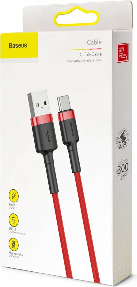 Kabllo Baseus Cafule, USB në USB-C, 3 metra, i kuq
