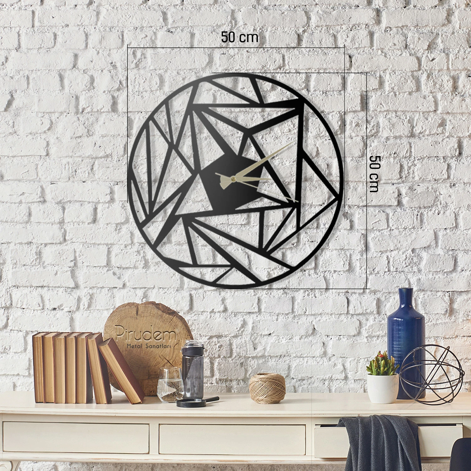 Orë muri dekorative prej metali, Wallity, Perspektif, e zezë, 50x50cm