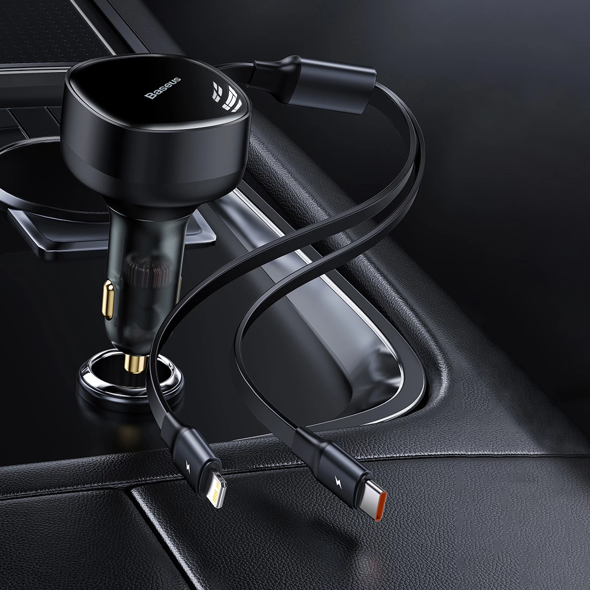 Karikues veture Baseus Enjoyment 2in1, 30W, me kabllo USB-C dhe Lightning, i zi