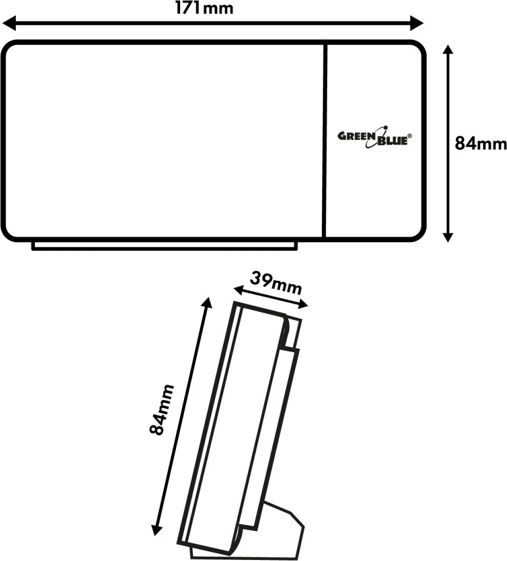 Orë alarmi digjitale me projektor GreenBlue GB172, FM radio, 12/24 orë, USB 5V, bateri CR2032, e zezë, set (kabel USB + bateri + manual)