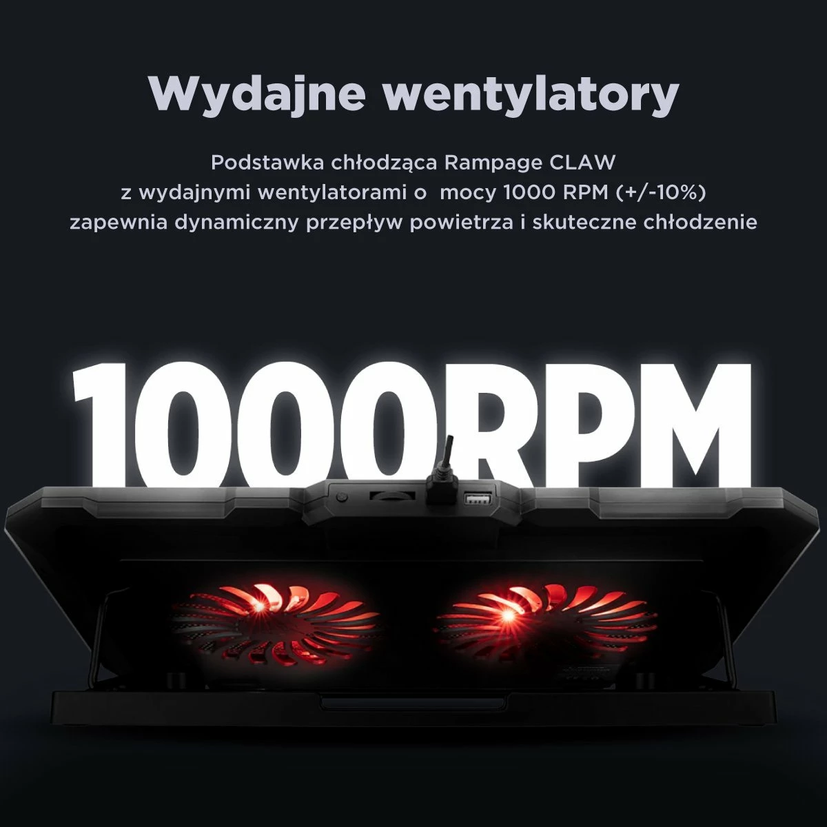 Mbajtës ftohës për laptop Rampage AD-RC12 GameZone, 2x120mm, RGB, 2x USB 2.0, 15-17\", i zi, me kabllo USB