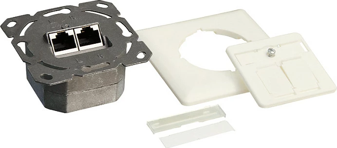 Prizë muri rrjeti LogiLink Cat.6A, 2xRJ45 STP, horizontale, e bardhë