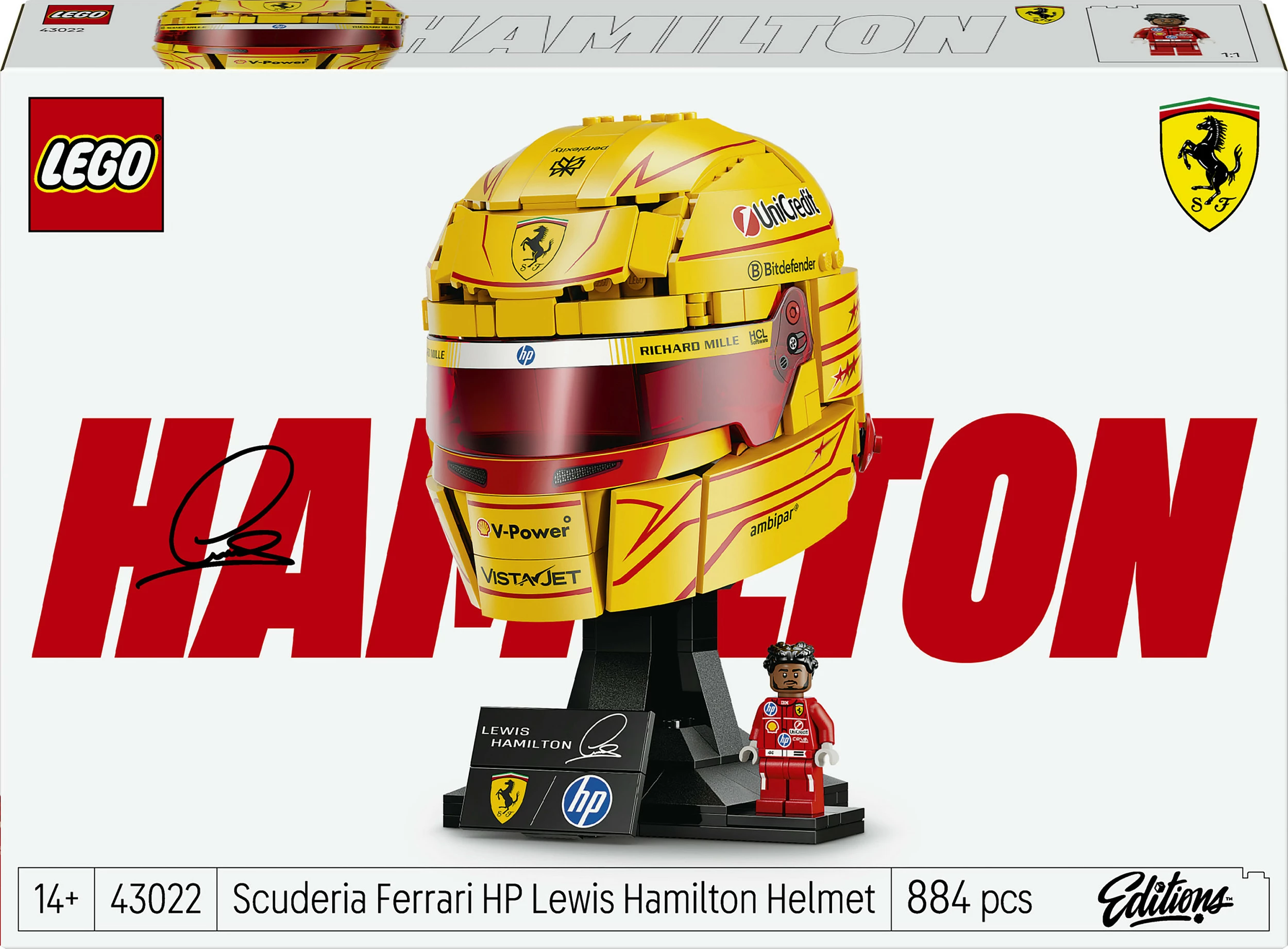 Set ndërtimi LEGO 43022 Scuderia Ferrari HP Lewis Hamilton Helmet, 884 copë, multikolor