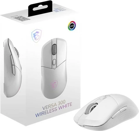 Maus MSI Versa 300 Wireless, 8000 DPI, 2.4 GHz/Bluetooth/USB, 6 butona, 60 g, RGB, e bardhë