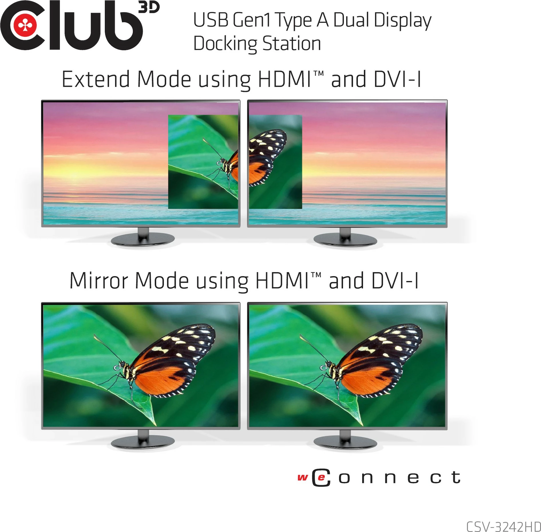 Docking station Club3D USB 3.0, 4xUSB2, 2xUSB3, HDMI, DVI, e zezë