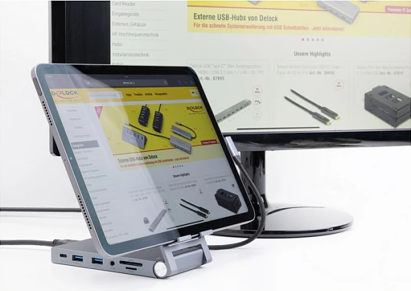 Docking station DeLOCK USB-C 4K me stand, HDMI, USB Hub, SD/MicroSD, PD 60W, gri