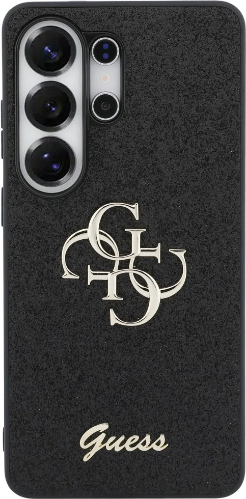 Mbështjellës Guess Fixed Glitter Big 4G për Samsung Galaxy S26 Ultra, hardcase TPU/PC, logo metalike, e zezë, në kuti