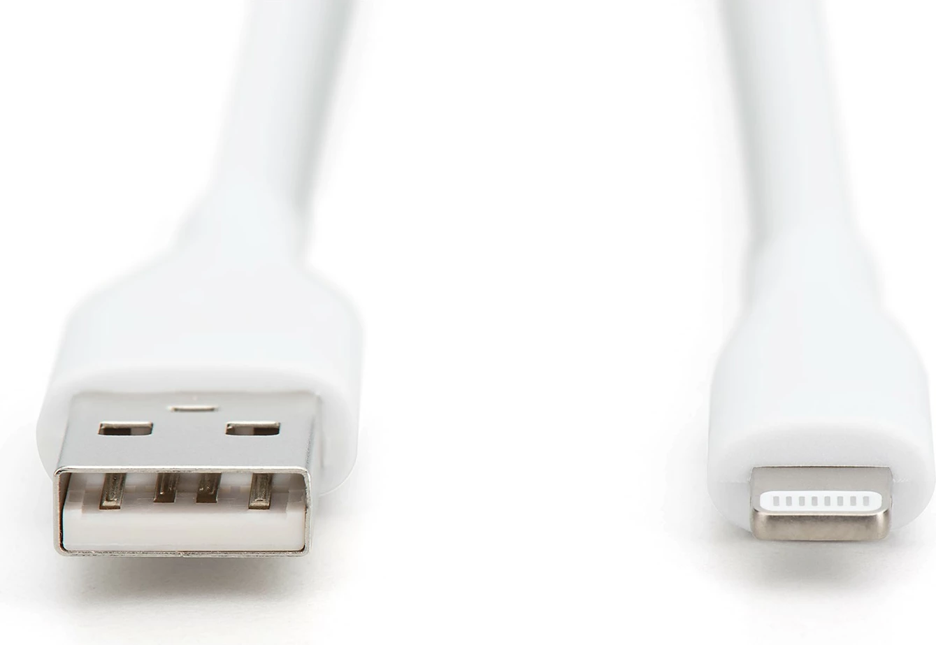 Kabllo USB Lightning Digitus 1m, silikon, e bardhë