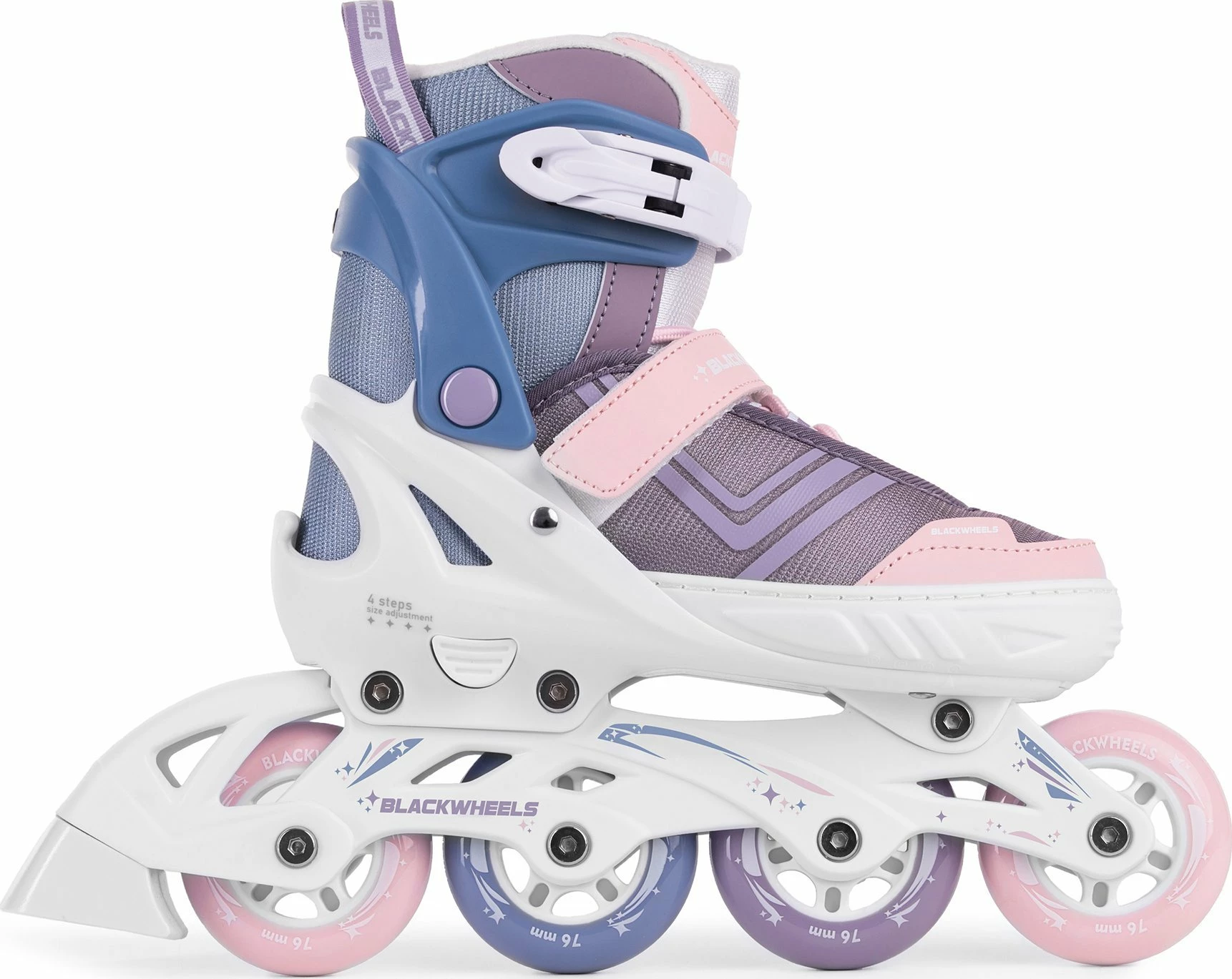 Patina inline Blackwheels Playful, të rregullueshme EU 36-39, ABEC 7, rrota 76 mm 82A, me frenë, vjollcë