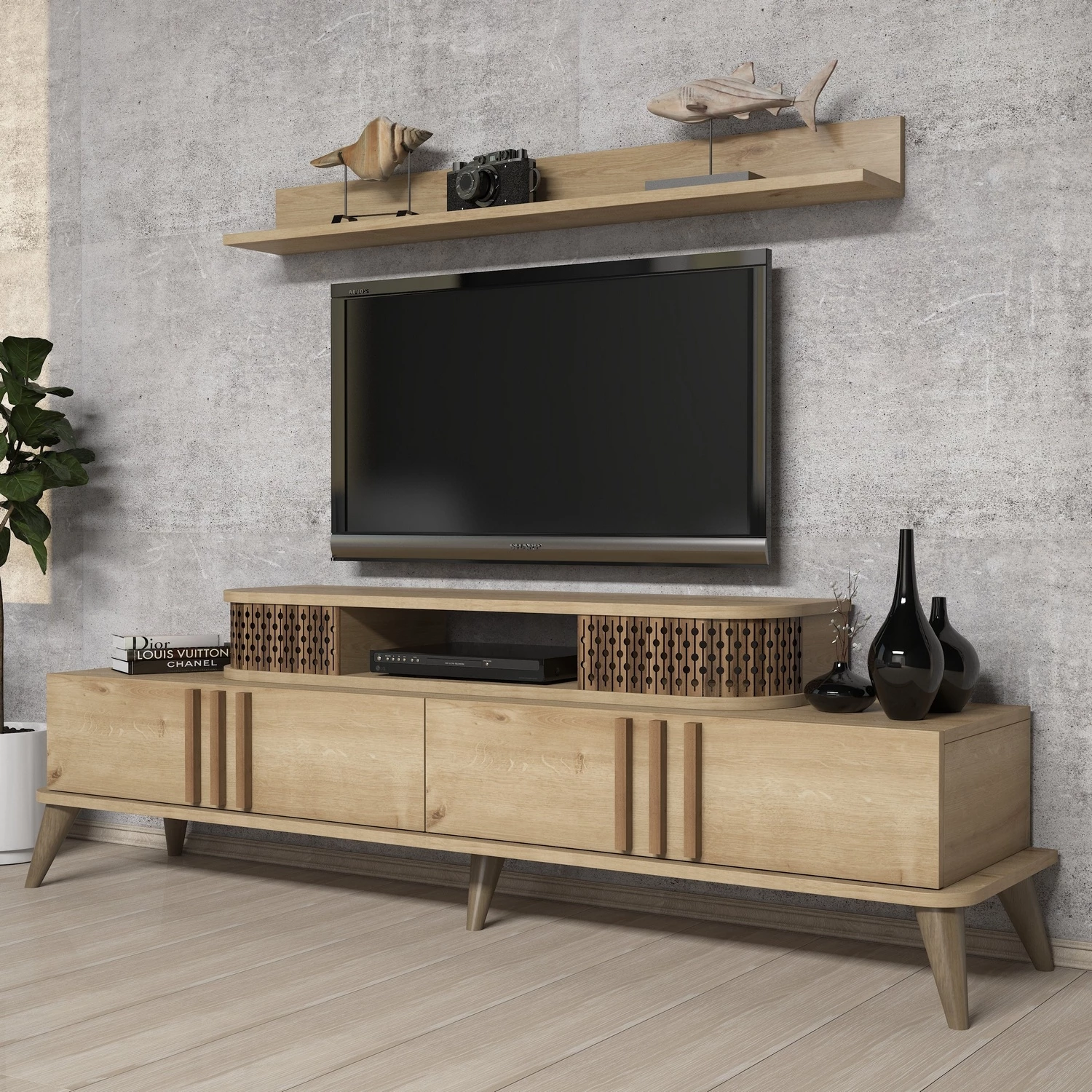 Komodë TV Hanah Home, Eylül, ngjyrë lisi