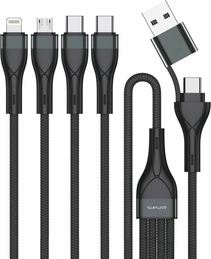Kabllo karikimi 4smarts 541023, 1.2 m, USB A/USB C, USB C/Micro USB-A/Lightning, e zezë
