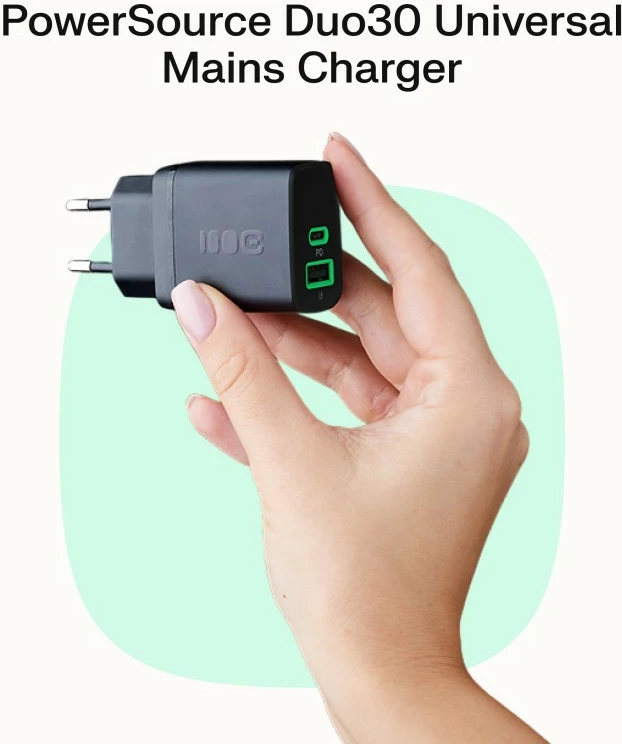 Karikues muri, Green Cell PowerSource Duo30 CHARB-GC-30AC-B, 30W, 1x USB-C PD + 1x USB-A, i zi