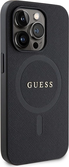 Mbështjellës Guess GUHMP15LPSAHMCK për iPhone 15 Pro 6.1", Saffiano MagSafe, zi