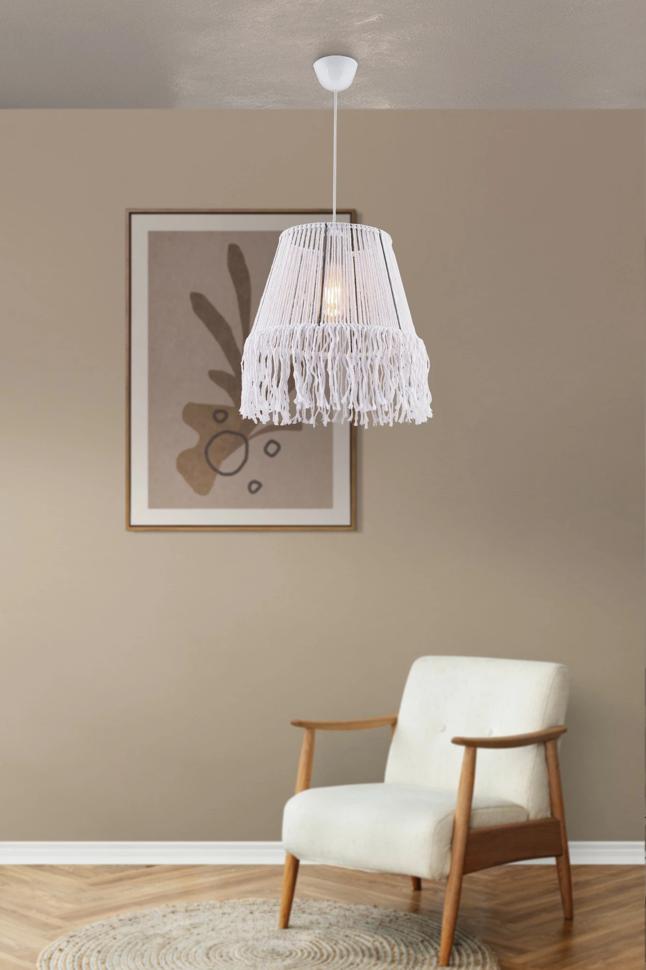 Llambë tavani Opviq, macrame e bardhë, Valance
