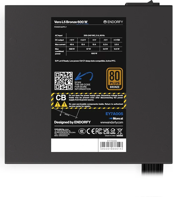 Kasë energjie Endorfy Vero L5 Bronze 600W, e zezë