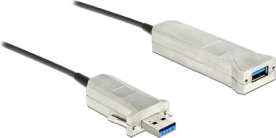 Kabllo USB DeLOCK 20 m, USB-A mashkull në USB-A femër, USB 3.2 Gen 1, me Micro-USB për rrymë, e zezë/argjend
