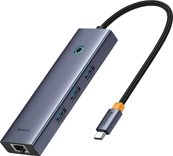 Kasë USB-C Baseus UltraJoy, 4 porte (3x USB 3.0 + RJ45), Gri