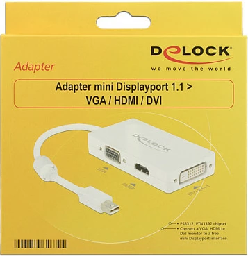 Adapter Mini DisplayPort DeLOCK, pasiv, VGA/HDMI/DVI-D, 0.16m, 1920x1200, i bardhë