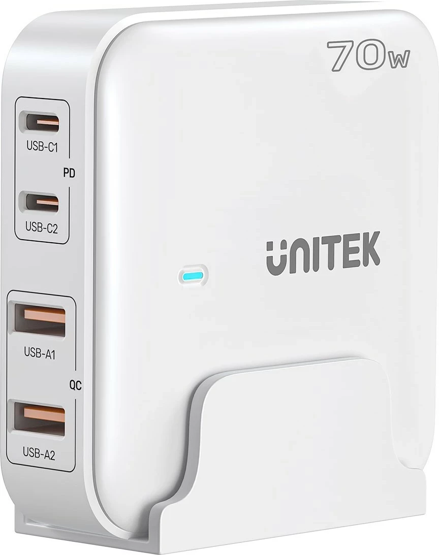 Karikues Unitek GaN 70W 2xUSB-A 2xUSB-C i bardhë